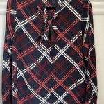 Ann Taylor  Loft Womens XS Blouse Button Down Pussy Bow Long Sleeve Plaid Photo 0