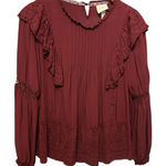 Knox Rose Y2K  Women Boho Top L Maroon‎ Ruffle Eyelet Babydoll Cottage Romantic Photo 0