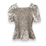 Rachel Parcell  Cream &‎ Blue Floral Print Short Puff Sleeve Smocked Peplum Top S Photo 1