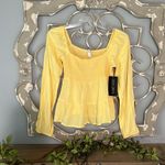 Planet Gold  Long Sleeve Smocked Peplum Top Womens Small Sundress Yellow New Photo 3