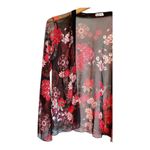 NICOLA womens Medium black red mesh floral print cardigan beach summer coverup​ Photo 6