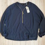 T Tahari Zip Up Blouse Navy Blue Sz XS NWT Photo 0