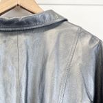 St. John  Leather Jacket Womens Large Pearlized‎ Steel Gray Quiet Luxury Old Money Photo 7