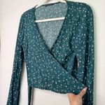 Brandy Melville  Green Floral Long Sleeve Crop Top Photo 2