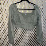Cotton On light moss green linen cotton peasant top crop top smocked corset styl Photo 4