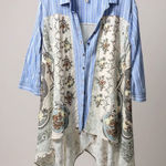 Aratta Silent Journey Mixed Print Boho Button Down Shirt Blue Floral Women's M Size M Photo 0
