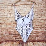 Tie front snakeskin print high cutout swimsuit White Size L Photo 1