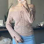 Bebe Vintage Mauve Crochet Knit Off Shoulder Top Photo 0