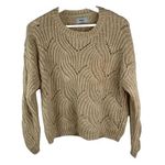 ONLY Our Story Size S Sweater Beige Scoop Neck Long Sleeve Open Knit Women's Tan Photo 0
