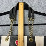 Betsey Johnson Tote Bag Striped Quilted Chain Strap Heart Charm Large Purse Photo 6