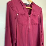Paper + Tee CLEARANCE! Burgundy Paper Tee 1/2 Zip Blouse Size S EUC Photo 2