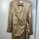 Meshki Saira Wrap Tie Up Mini Dress in wheat gold satin size medium event winter Photo 1