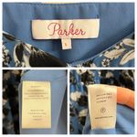 Parker Floral Blue Phlox Sharkbite Handkerchief Hem Midi Dress Size Large Photo 9