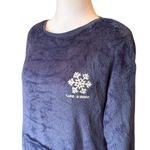 Life is Good  Snowflake Fleece Pullover Sleep Sweater Womens Medium Navy Blue Photo 3