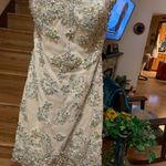 Beaded Lace Bodycon Strapless Dress with Train Tan Size 0 Photo 2