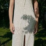 ZARA  Oyster White Jacquard Knit Squared Neck Summer Boho Midi Lined Dress Sz S Photo 0