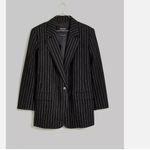 Madewell NWT $188 Oversized Blazer in Pinstripe Black Size 10 NN825 WOOL Blend Photo 4