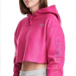 Champion NWT WOmens Reverse Weave Cropped Cutoff Hoodie Sweatshirt Pink Large Photo 0