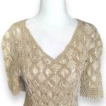 Vintage Inca Boutique Top Tan Open Weave Sheer Vneck Short Sleeve Art To Wear Photo 1
