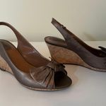 Clarks Cork Wedge Open For Bow Bronze Front Leather Heel Photo 0