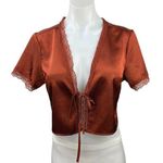 Princess Polly Brown Silk Satin Vintage Short Sleeve Tie Up Cropped Top Size 6 Photo 0