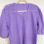 Handmade  Womens L Purple Crochet Short Sleeve Sweater Indie Granola Fairy Boho Photo 2