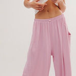 Free People Downtime Wide Leg Pants Bow Detail Lounge Rose Pink Size XS Photo 0