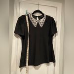 AUW NWT  Size S Black Puff Short Sleeve White Eyelet Lace Collar Top Keyhole Back Photo 5