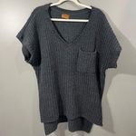 POL gray Chunky Chenille Knit Short Sleeve V-Neck Sweater Top Size M Photo 0