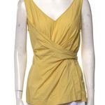 Escada Women's Size 34 Sleeveless Tie Front Wrap Blouse Cotton Blend Peridot Bow Yellow Photo 0