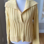 Hippie Rose  Butter Yellow Ribbed Polo Collared V Neck Cropped Sweater Sz Medium Photo 0