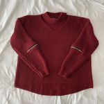 SheIn Maroon Open Knit Choker Neck Sweater With Zippers Photo 0