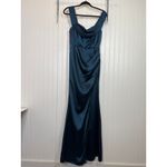Lulus NWT  Stunning Arrival Dark Teal Satin Off-The-Shoulder Maxi Dress Size XS Photo 1
