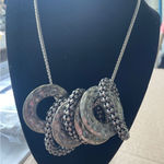 Statement Necklace Silver Tone Hammered Circle Pendant Chunky‎ Chain Women Photo 0