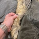 Love Token olive green vegan leather with faux fur removable collar moto jacket Size M Photo 10