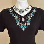 White Stag White Sag Black/Blue,White,Tan Floral Embroidered Dress Tie Back Pull Ov… Photo 1