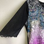 Cactus Shirt Womens Medium Purple Top Leopard V Neck Butterfly Sheer Ruffle Blue Photo 3