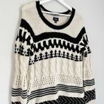 American Eagle Wool Cable Knit Fair Isle Knit Sweater Black White Size Medium Photo 2