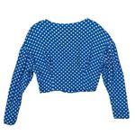 ZARA  TRF Blue White Polka‎ Dot Button Front Cropped Blouse Long Sleeve Retro S Photo 3