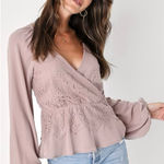 Lulus Loving Arms Taupe Lace Long Sleeve Peplum Top New Medium Photo 0