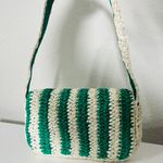 Anthropologie NEW   Green & White Striped Raffia Shoulder Bag Photo 3