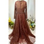 Mac Duggal  Embellished Illusion Long Sleeve V-Neck Gown Chocolate 12 Photo 12