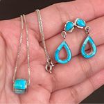 Sterling Silver Turquoise Inlay 16” Necklace and Earrings Set Photo 3