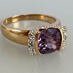 925 Gold Plated real SAPPHIRE 2 Diamonds Ring​ Purple Size 10 Photo 8