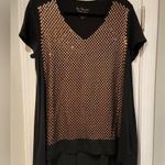 Chico's Black Gold Sequin V Neck Short Sleeve Tunic Blouse Flowy Oversized Size S Photo 0