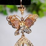 Tricolor Gold Drop Filigree Earrings Butterfly with Virgin Mary Photo 2
