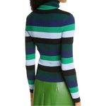 STAUD  Ken Striped Roll Neck Merino Wool Sweater Blue, Black, Green -  Medium Photo 2