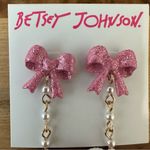 Betsey Johnson  Baby Cakes Pink Bow & Pink Heart  Cakes Drop Earrings Faux Pearl Photo 2