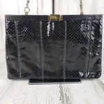 Palizzio Shiny Black Gold Chain Snakeskin Textured Shoulder Bag Women's Purse Photo 1