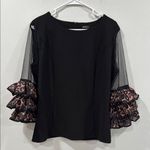 Why Dress Black Ruffled 3/4 Sleeve Blouse Size Large EUC Photo 0